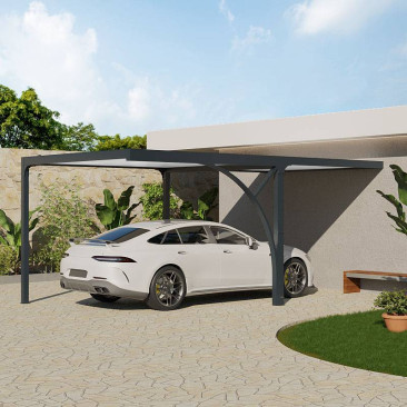 Carport Adossé Arrière Toit Plat Melpomène avec Dégagement Sur Mesure
