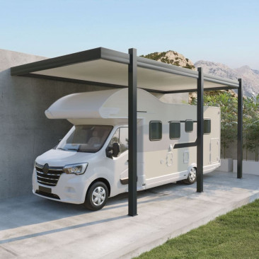 Abrigo de Viatura em Alumínio Telhado Plano Encostado para Autocaravana Design à Medida