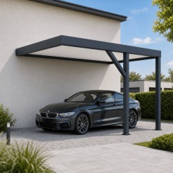 Carport Adossé Latéral Toit Plat Melpomène avec Dégagement Sur Mesure