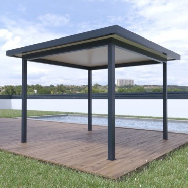 Pergola Aluminium Toit Plat avec Débords 4 x 4 m